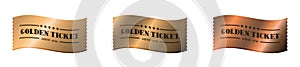 Set of 3d golden tickets. Waving golden tickets with inscription 